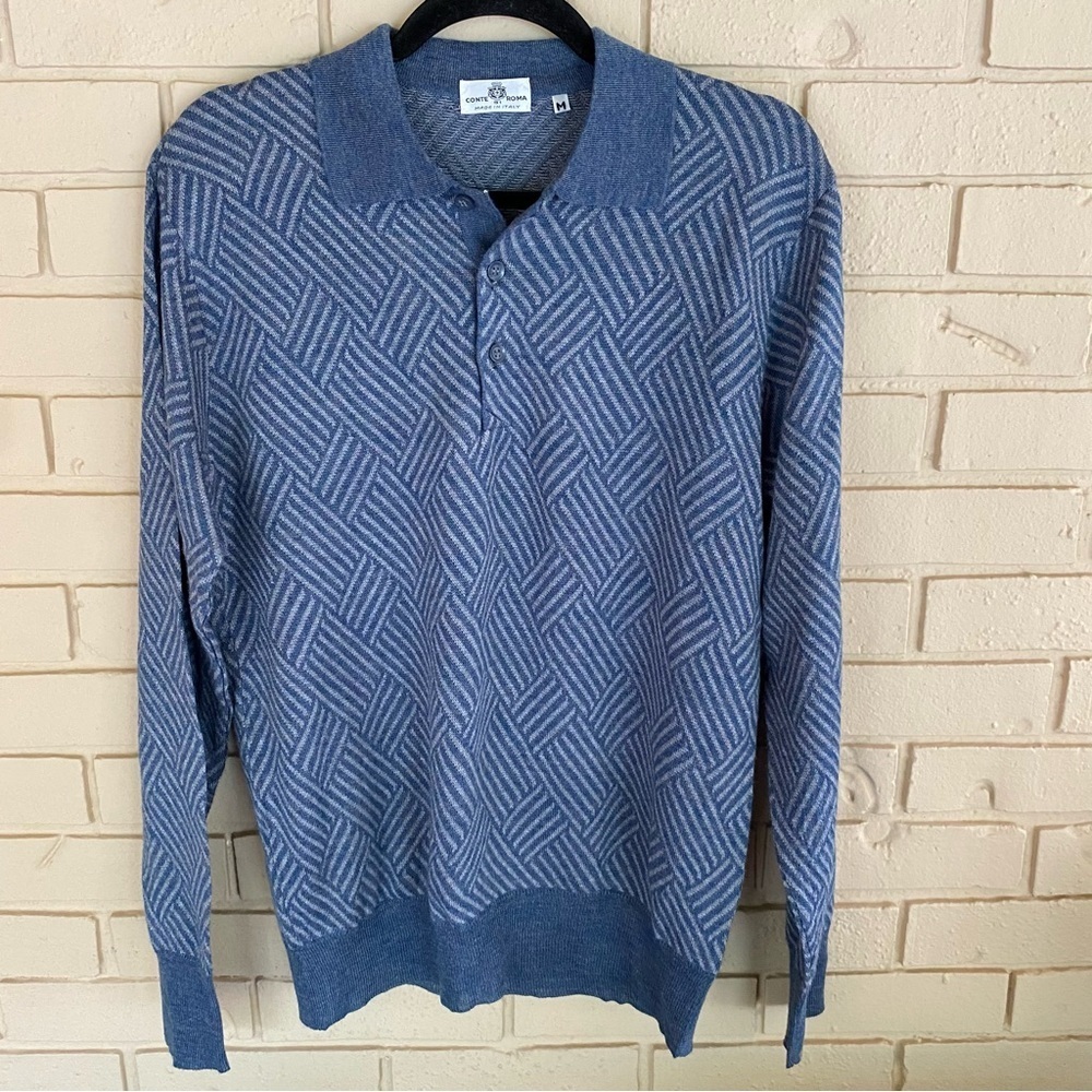 Conte Di Milano Wool Knit Pullover Polo Sweater Men Size M Grandpa Italy Vintage